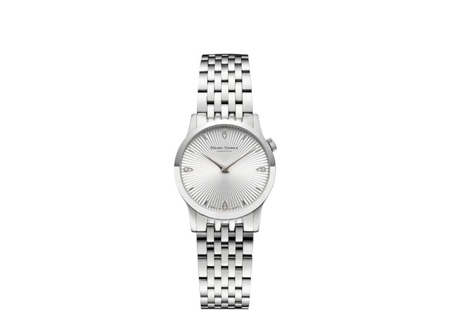 Bologna IV Quarz Edelstahl 28,5mm silberfarbenes Zifferblatt Metallband mit Brillanten