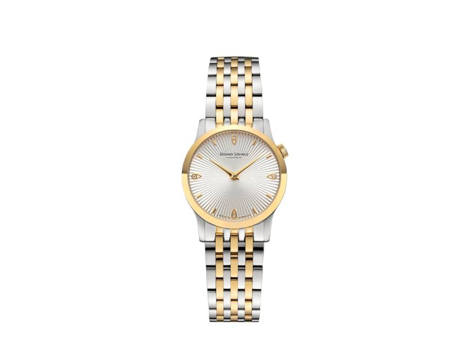 Bologna IV Quarz Edelstahl silberfarbenes Zifferblatt Metallband bicolor mit Brillanten