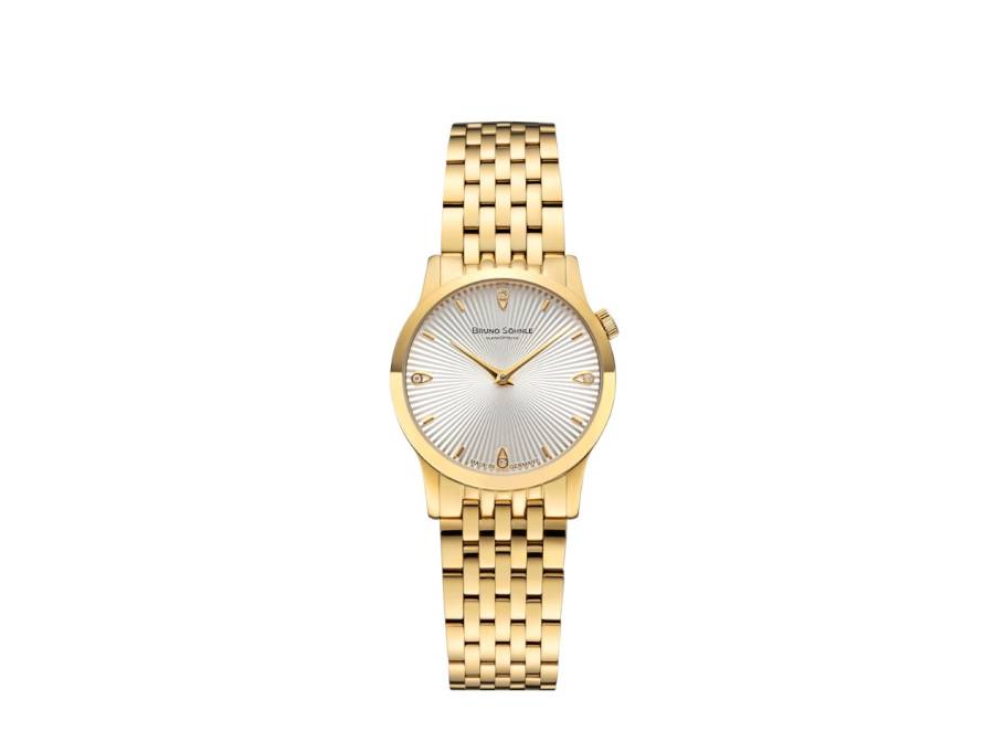 Bologna IV Quarz Edelstahl beschichtet 28,5mm silbernes Zifferblatt Metallband beschichtet mit Brillanten