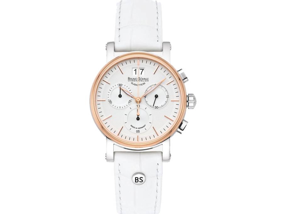 Pesaro Chronograph small Edelstahl rosegold weißes Zifferblatt weißes Lederband