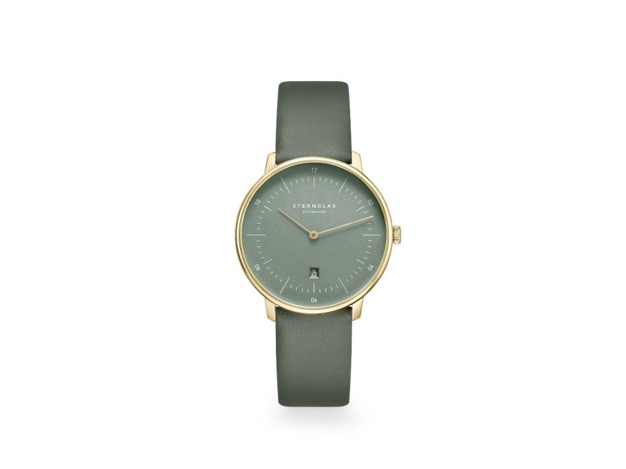 Naos XS Edition Flora Quarz Edelstahl PVD-Gelbgold 33mm grünes Zifferblatt grünes Lederband