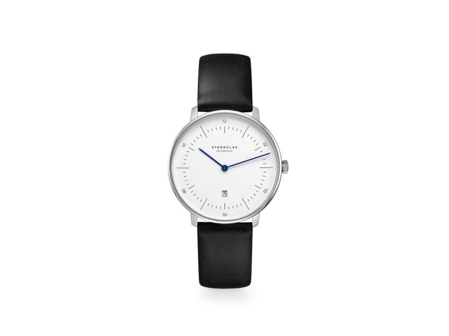 Naos XS Quarz Edelstahl 33mm weißes Zifferblatt schwarzes Lederband