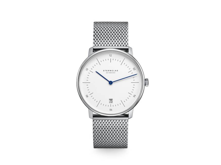 Naos Quarz Edelstahl 38mm weißes Zifferblatt Edelstahlband