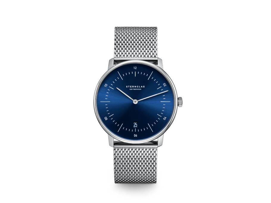 Naos Quarz Edelstahl 38mm blaues Zifferblatt Edelstahlband