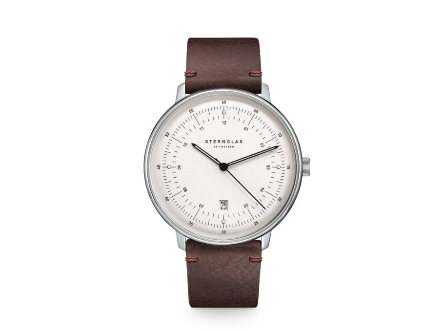 Hamburg Quarz Edelstahl 42mm weißes Zifferblatt braunes Lederband