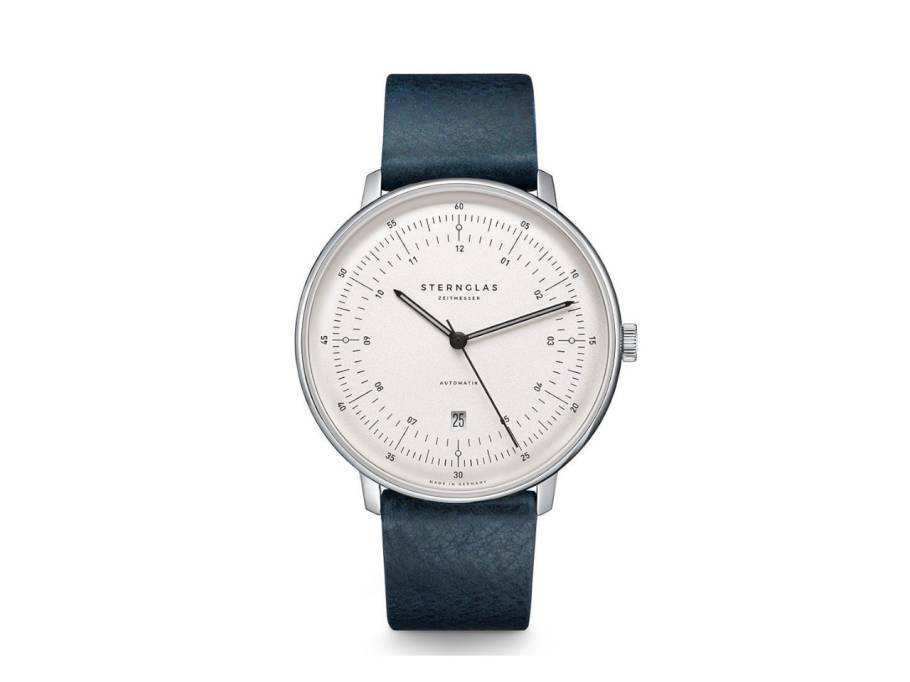Hamburg Automatik Edelstahl 42mm weißes Zifferblatt braunes Lederband