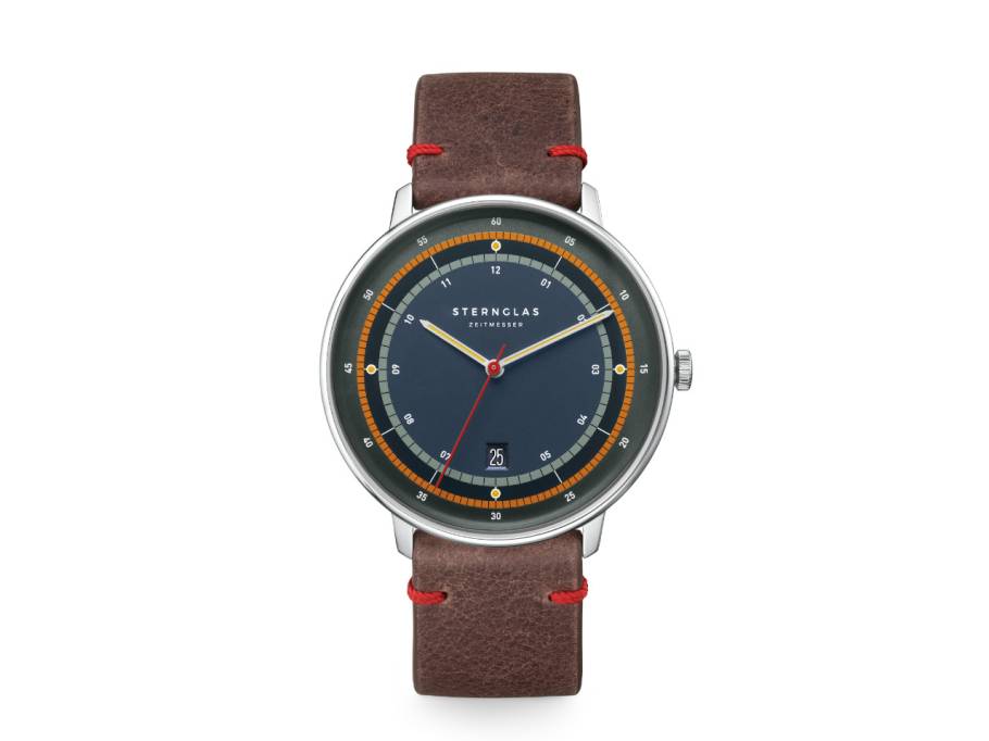 Hamburg Edition Argo Quarz Edelstahl 42mm mehrfarbiges Zifferblatt braunes Lederband