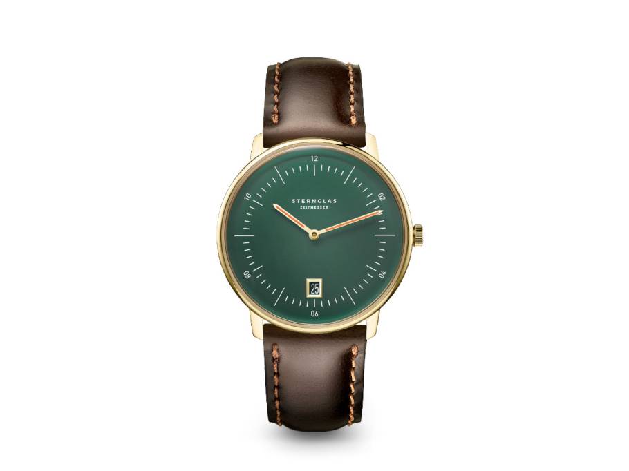  Naos Quarz Edition Cambridge Edelstahl PVD-gelbgold 38mm grünes Zifferblatt braunes Lederband