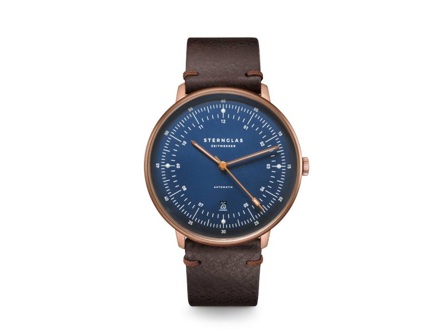 Hamburg Automatik Edelstahl PVD-Bronze 42mm blaues Zifferblatt braunes Lederband