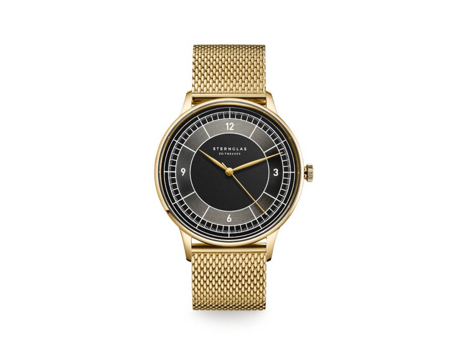Sedius Quarz Edelstahl PVD-Gelbgold 40mm schwarzes Zifferblatt Metallband