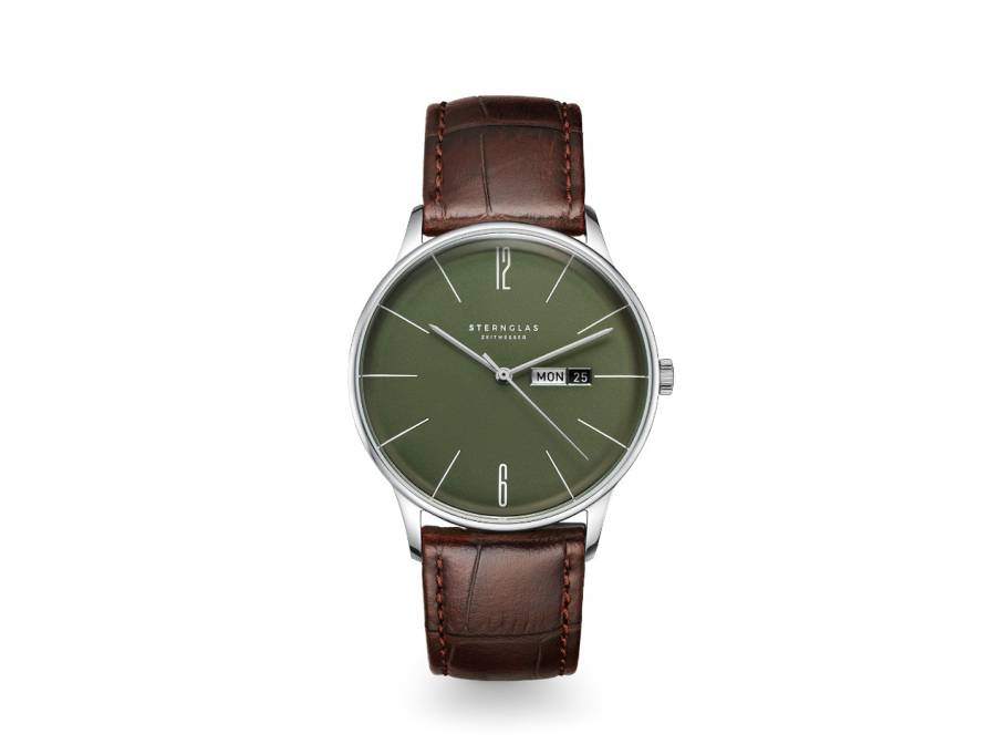 Berlin Quarz Edelstahl 38mm grünes Zifferblatt braunes Lederband