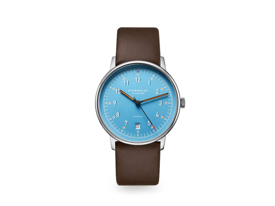 Lumatik Automatik Edelstahl 38mm hellblaues Zifferblatt braunes Lederband