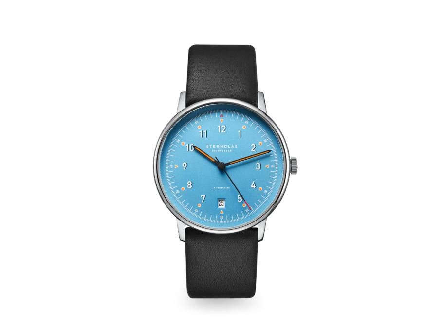 Lumatik Automatik Edelstahl 38mm hellblaues Zifferblatt schwarzes Lederband