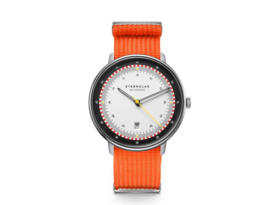 Hamburg Edition Hafen Quarz Edelstahl 42mm mehrfarbiges Zifferblatt orangefarbenes Textilband