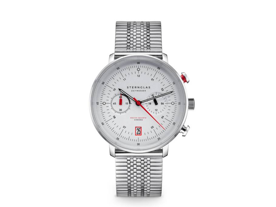 Hamburg Chrono Quarz Edelstahl 42mm weißes Zifferblatt Metallband