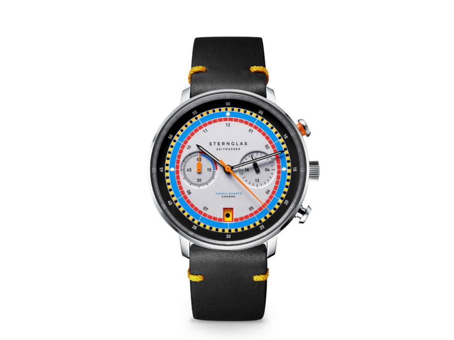 Hamburg Chrono Quarz Edelstahl 42mm mehrfarbiges Zifferblatt schwarzes Lederband