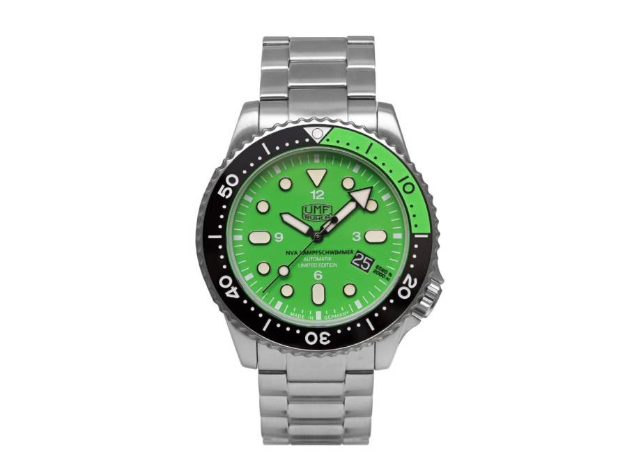 Taucheruhr Automatik Edelstahl 44mm grünes Zifferblatt Metallband limitiert
