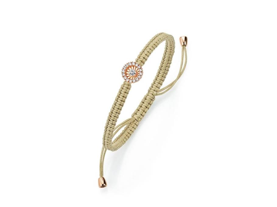Swing Boho Makramee-Armband sandfarben Roségold mit Brillanten 0,240ct naturbraun
