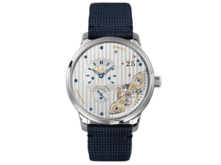 PanoMaticInverse Herrenuhr Edelstahl blaues Synthetikband