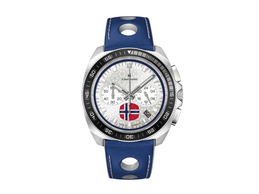 1972 Chronoscope FIS Edition Trondheim 2025 Quarz Edelstahl 43mm silberweißes Zifferblatt blaues Lederband 