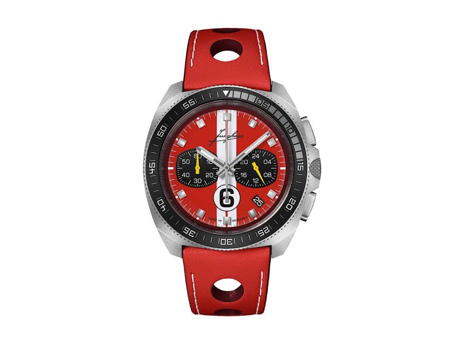 1972 Chronoscope Sports Edition 2024 Quarz Edelstahl 43,3mm rotes Zifferblatt rotes Lederband