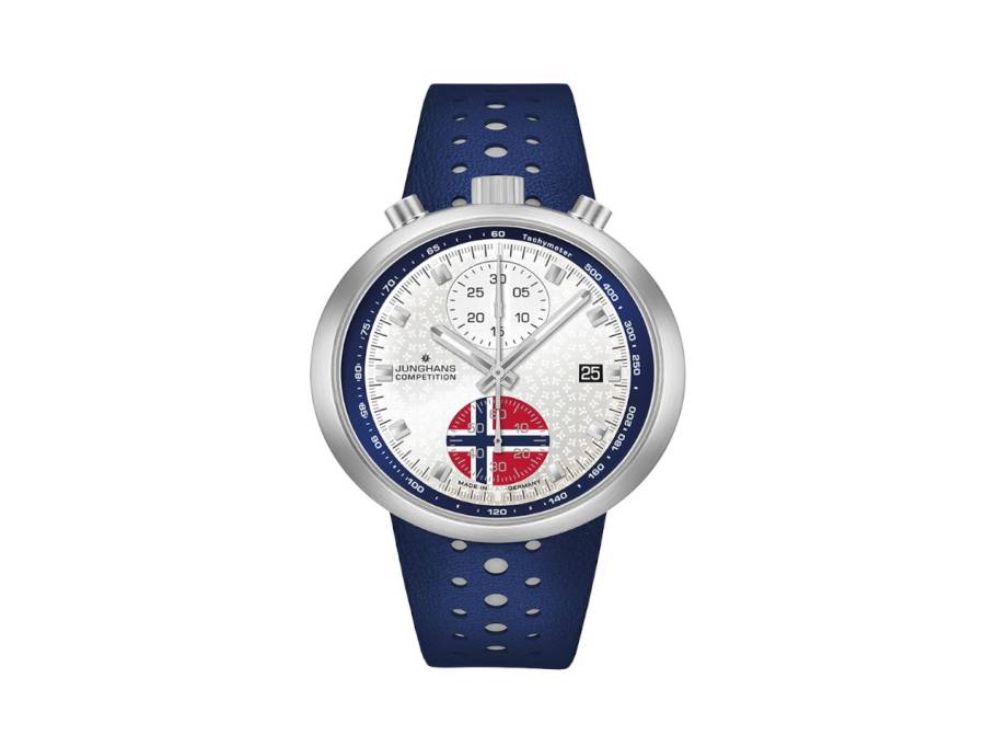 1972 Competition FIS Edition Trondheim 2025 Automatik Edelstahl 43mm silberweißes Zifferblatt blaues Lederband 