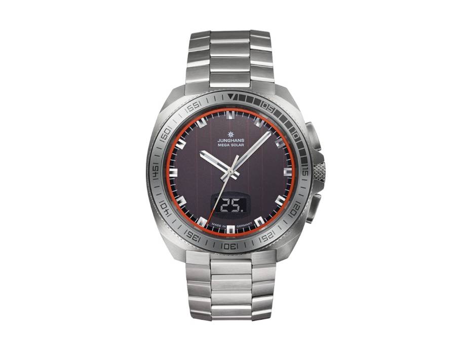 1972 Mega Solar Chronograph Funkuhr Edelstahl 43mm schwarzes Zifferblatt Metallband
