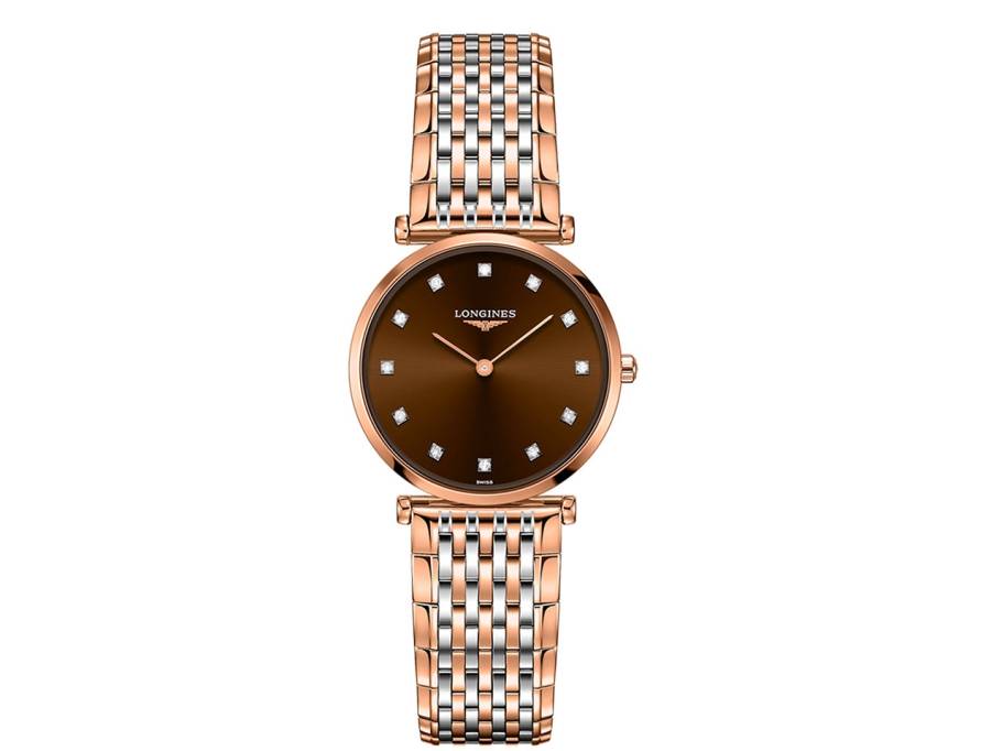  La Grande Classique Damenuhr S roséfarben braun Diamanten Metallband bicolor