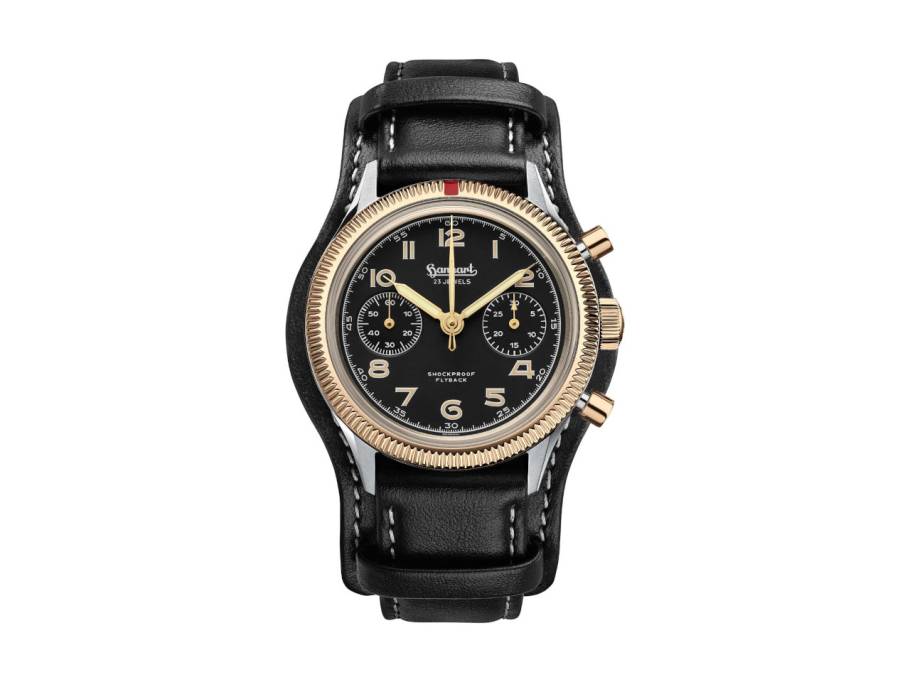 417 C Flyback Bicolor Chronograph Handaufzug Edelstahl 39mm schwarzes Zifferblatt schwarzes Lederband limitiert