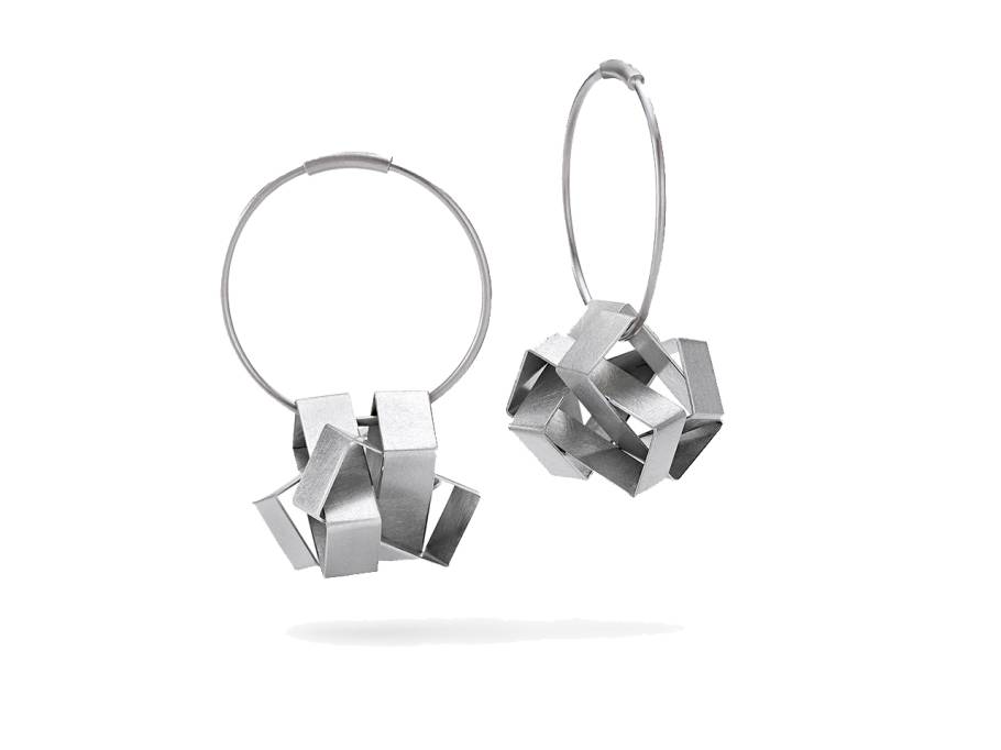 Cube Ohrhänger 14mm Platin
