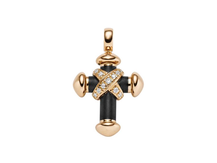 Crosses Anhänger  klein Roségold mit Brillanten und Kaltemaille