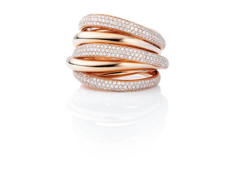 Cielo Ring breit Roségold mit Brillanten pavé gefasst
