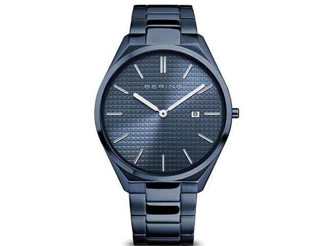17240 Edelstahl Herrenuhr Edelstahl blau blaues Zifferblatt Edelstahlband
