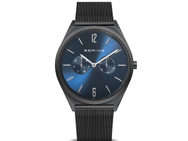 17140 Edelstahl Herrenuhr Edelstahl schwarz blaues Zifferblatt Edelstahlband