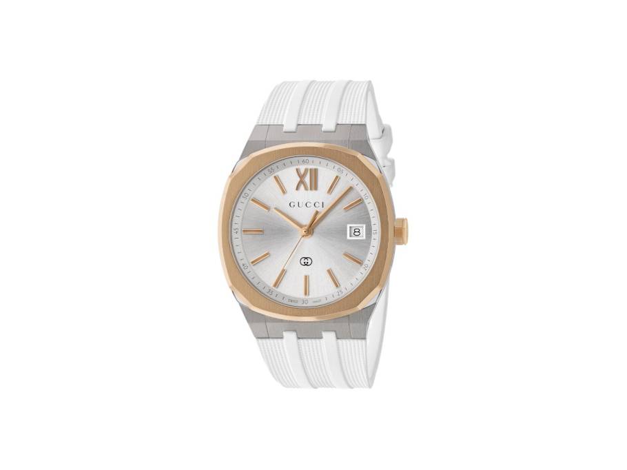 25H Quarz Edelstahl 36mm silbernes Zifferblatt weißes Kautschukband YA163439