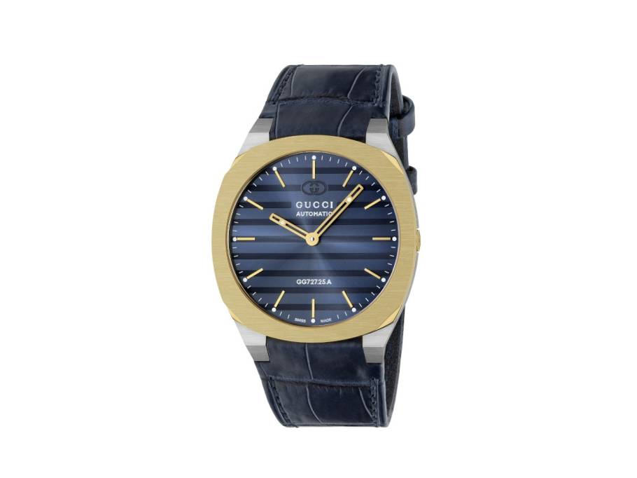 25H Automatik Edelstahl und Gelbgold 40mm blaues Zifferblatt blaues Lederband YA163323