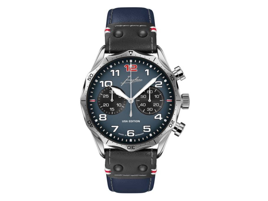 Meister Pilot Chronoscope Navy Blue Automatik Edelstahl 43mm blaues Zifferblatt blaues Lederband Limited Edition USA