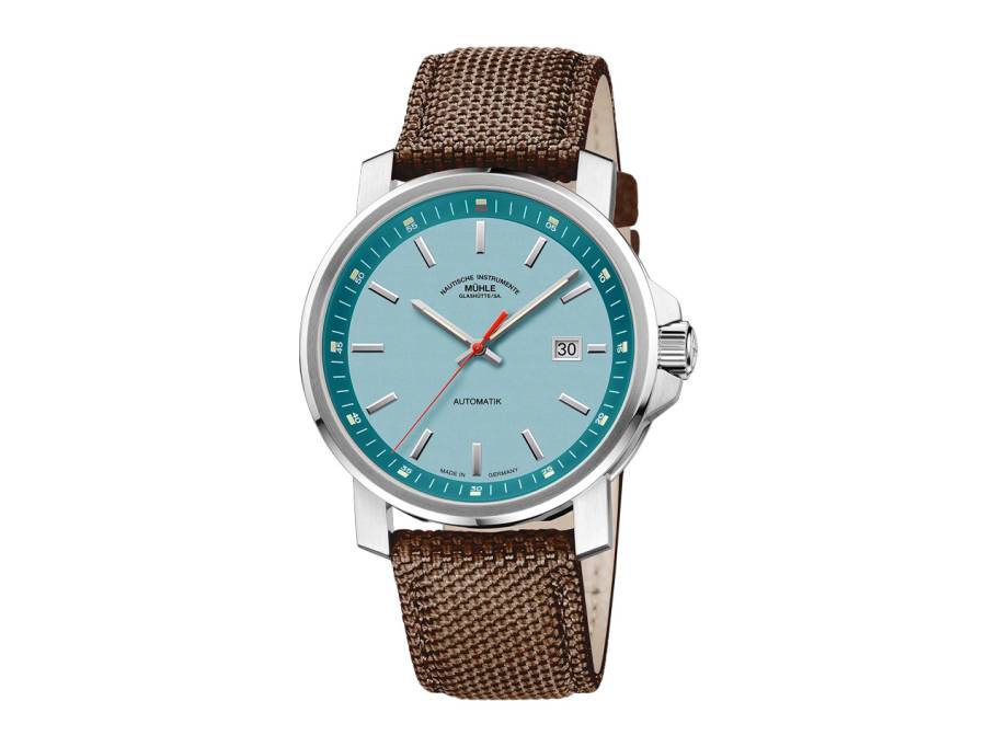 29er Big Südseeblau Automatik Edelstahl 42,4mm blaues Zifferblatt braunes Canvasband