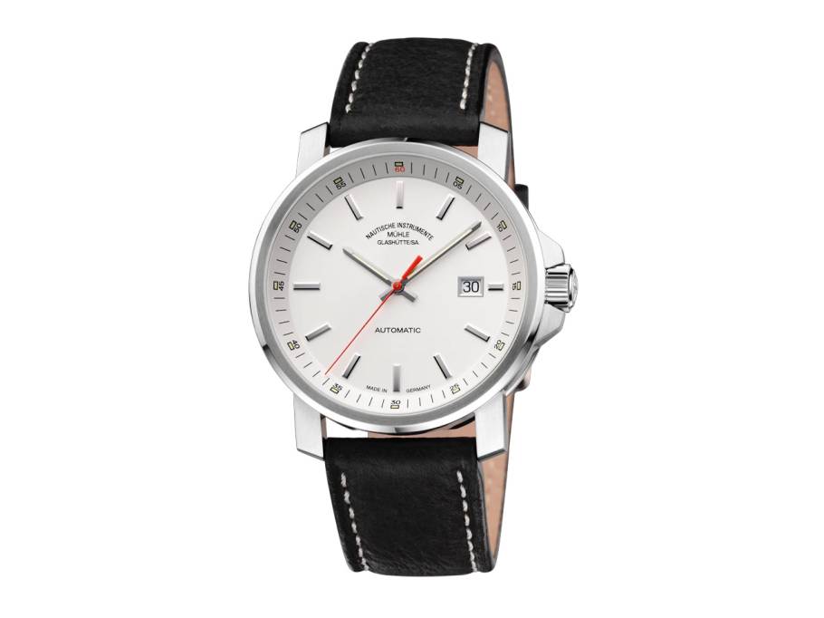 29er Big Automatik Edelstahl 42,4mm weißes Zifferblatt schwarzes Lederband