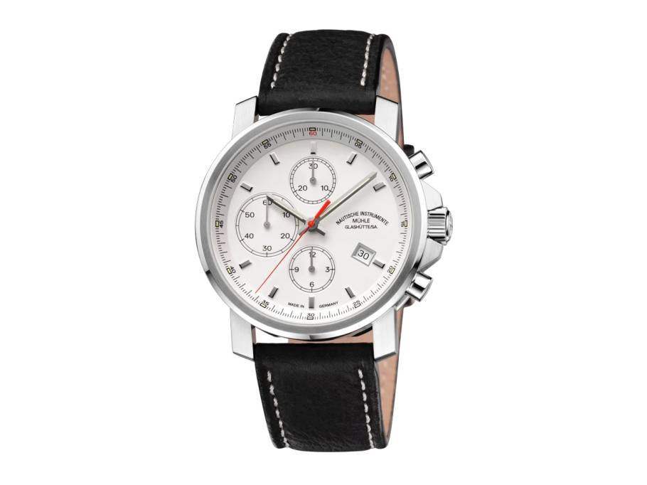 29er Chronograph Automatik Edelstahl 42,4mm weißes Zifferblatt schwarzes Lederband