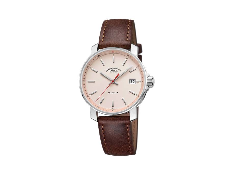 29er Automatik Edelstahl 36mm apricotfarbenes Zifferblatt Vintage-Lederband