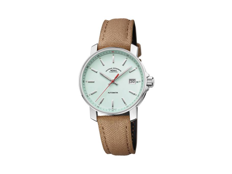 29er Automatik Edelstahl 36mm mintfarbenes Zifferblatt braunes Canvasband