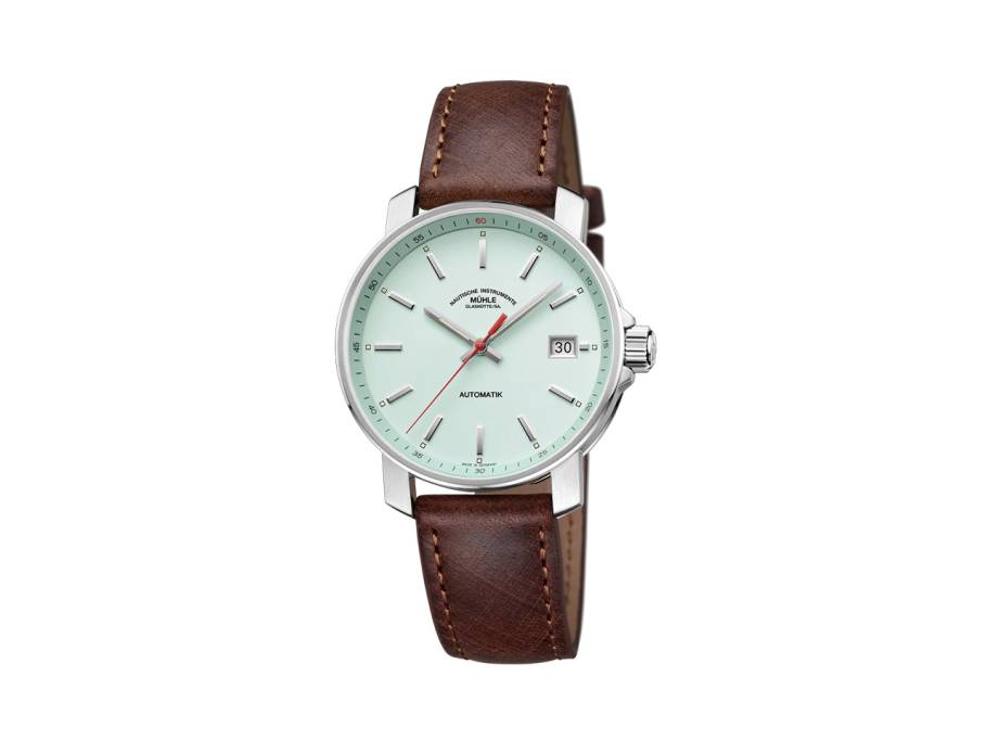 29er Automatik Edelstahl 36mm mintfarbenes Zifferblatt Vintage-Lederband