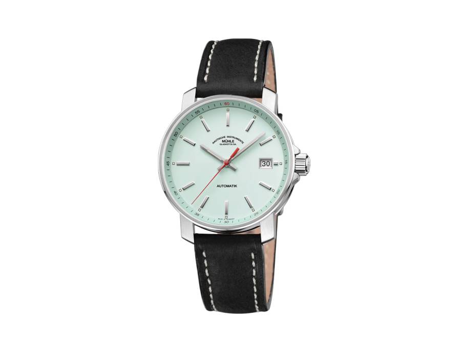 29er Automatik Edelstahl 36mm mintfarbenes Zifferblatt schwarzes Lederband