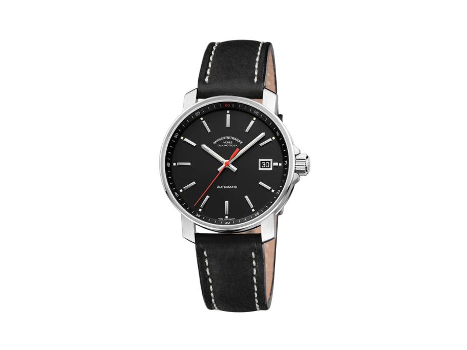 29er Automatik Edelstahl 36mm schwarzes Zifferblatt schwarzes Lederband