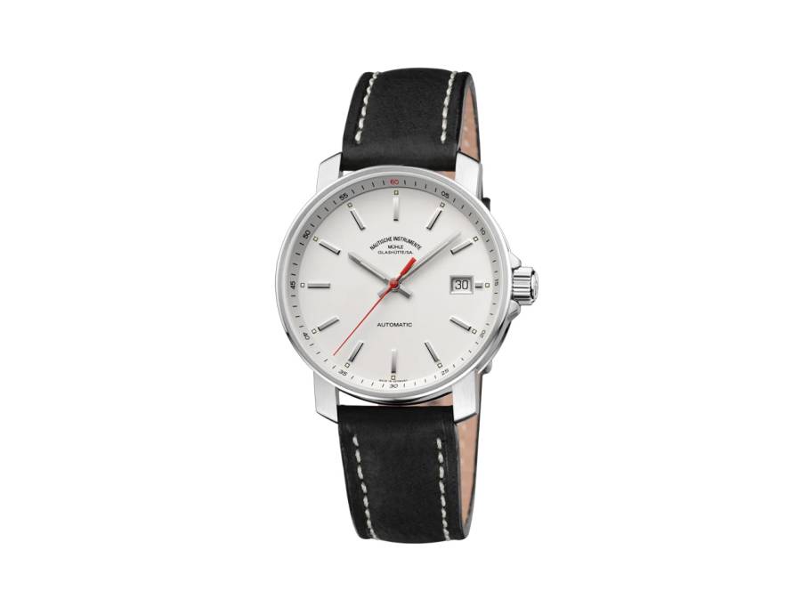 29er Automatik Edelstahl 36mm weißes Zifferblatt schwarzes Lederband
