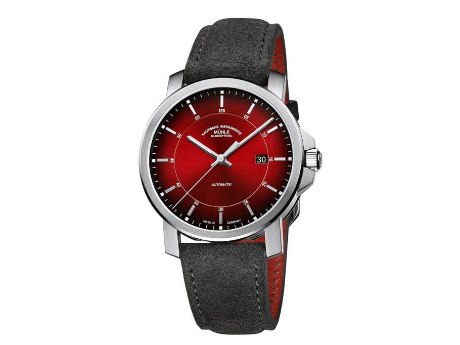 29er Casual Edition 135 Jahre Juwelier Roller Automatik Edelstahl 42,4mm rotes Zifferblatt graues Lederband