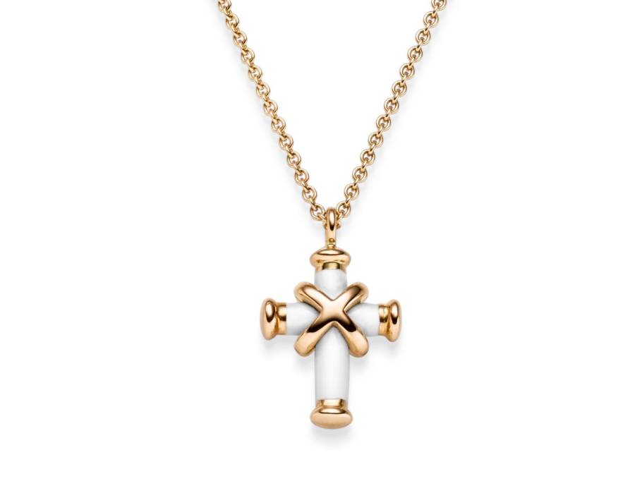 Crosses Anhänger  Mini Roségold mit Kaltemaille weiß, mit Kette