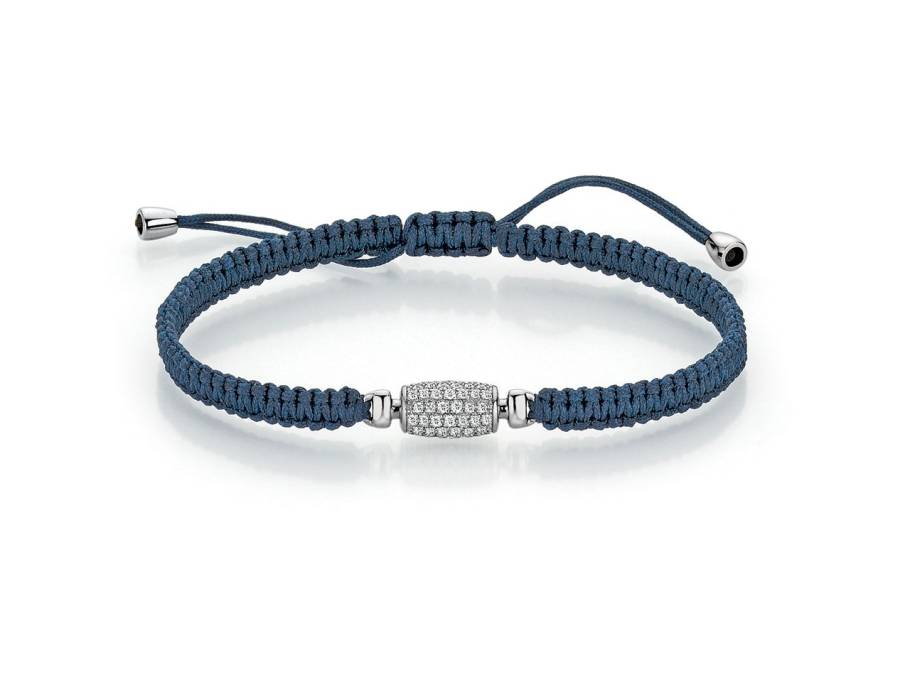 Makramee-Armband dunkelblau 17cm Tönnchen aus Weißgold mit Brillanten 0,462ct