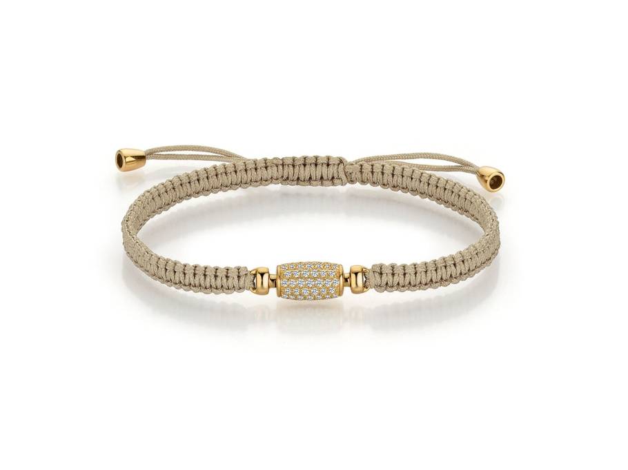 Makramee-Armband beige 17cm Tönnchen aus Gelbgold mit Brillanten 0,462ct